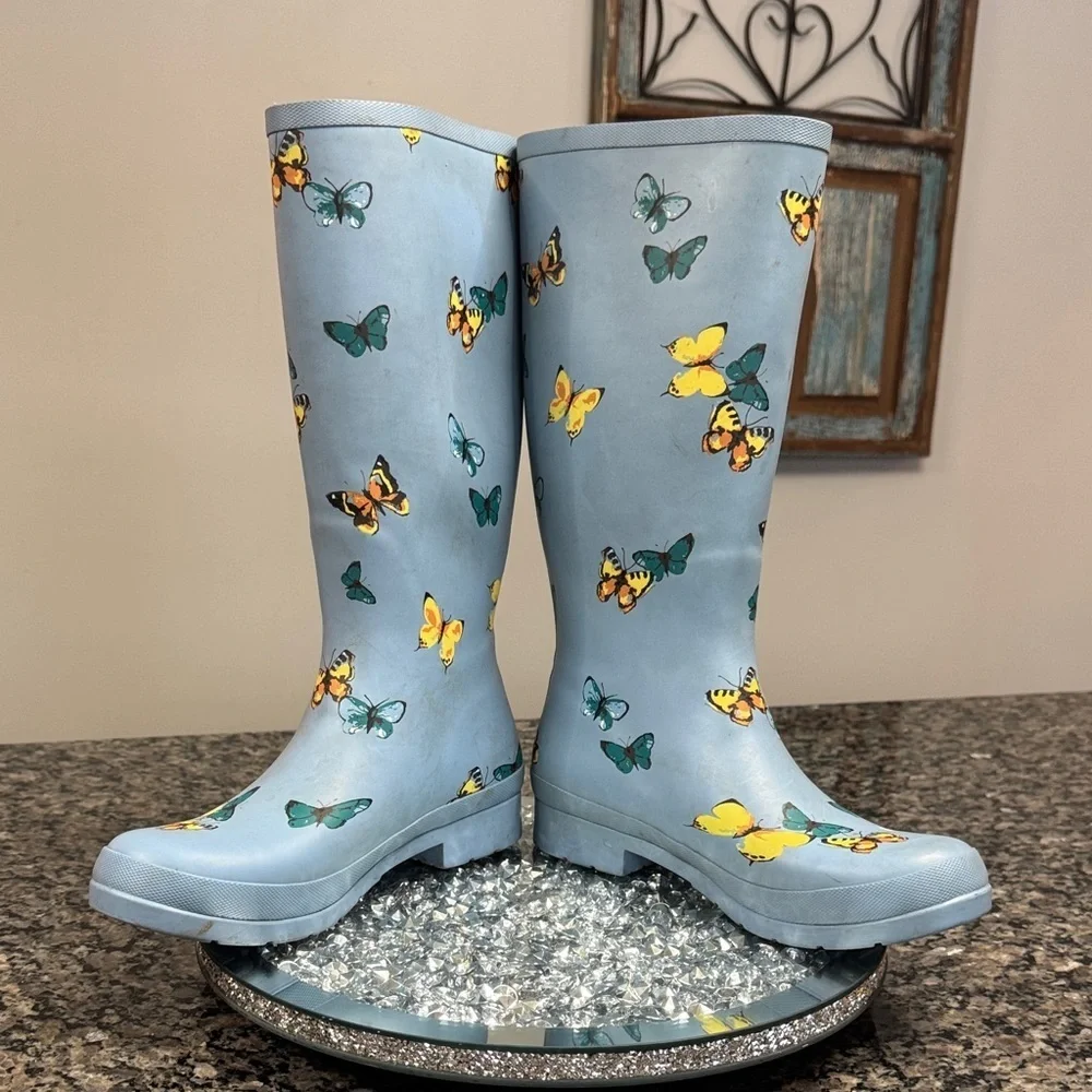 Chooka Light Blue Boots with Butterfly Design